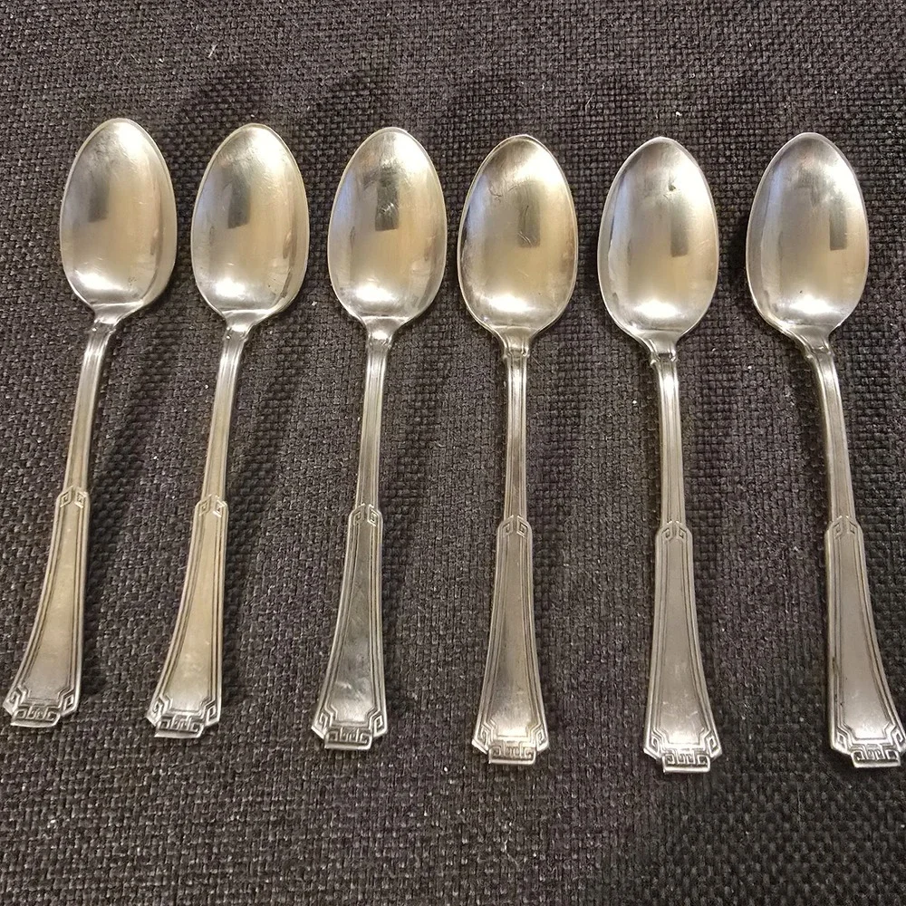 X6 Oneida GRECIAN Silverplate Small Spoon 1881 Rogers Greek Key Flatware 4 1/4